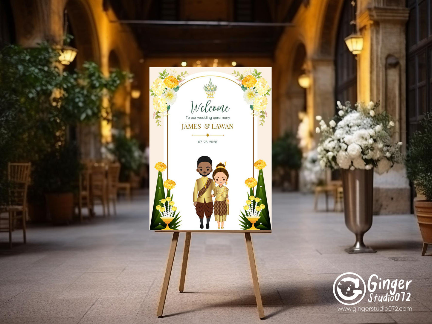Cute Asian Wedding sign: Lao/Khmer/Thai Reception sign template #ASWC240201