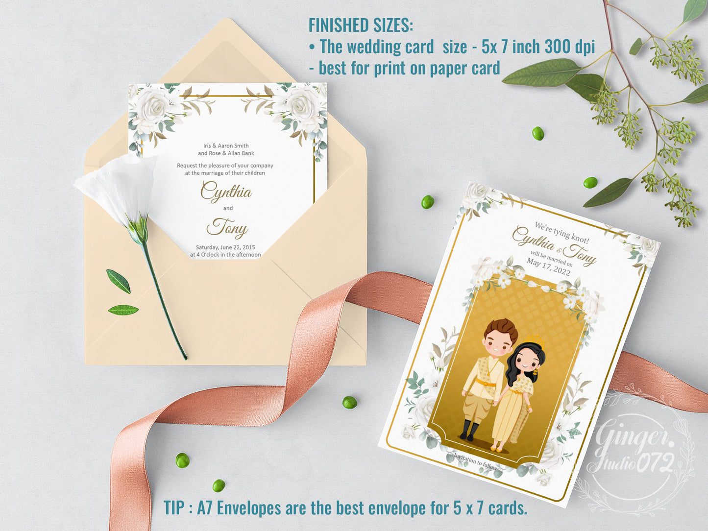 Cute Asian, Khmer, Lao, Thai Wedding invitation, E-Invite template #micv220801