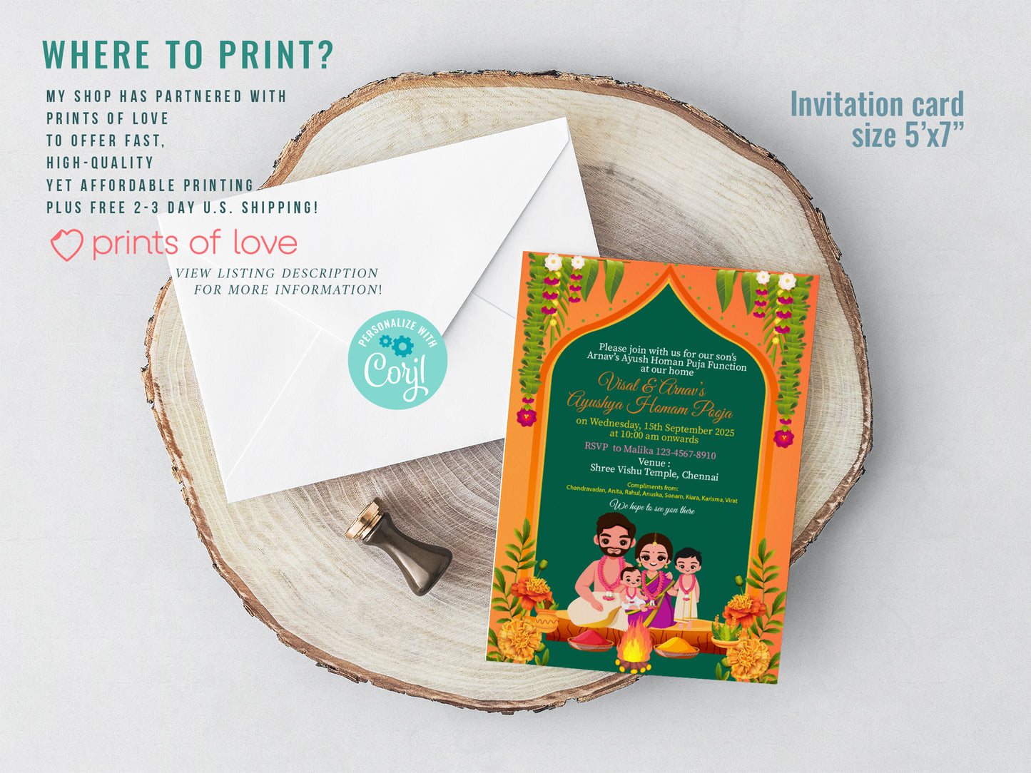 Cute Milestone invite, Ayush Homam puja function, Customize Template #hfiv230701