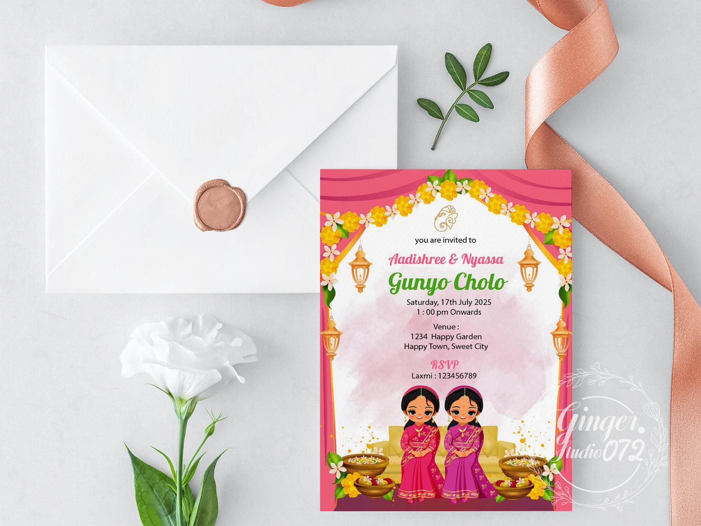 Cute Milestone invite, Gunyo Cholo ceremony, Customize Template #hfiv220805
