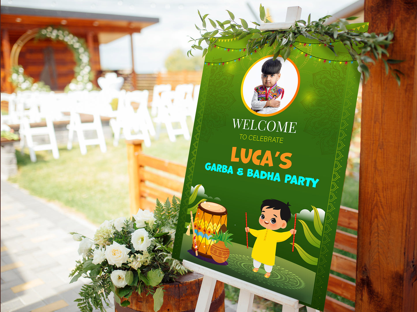 Cute Milestone invite, Garba & Badha Party Celebration, Customize Template #hfiv230603
