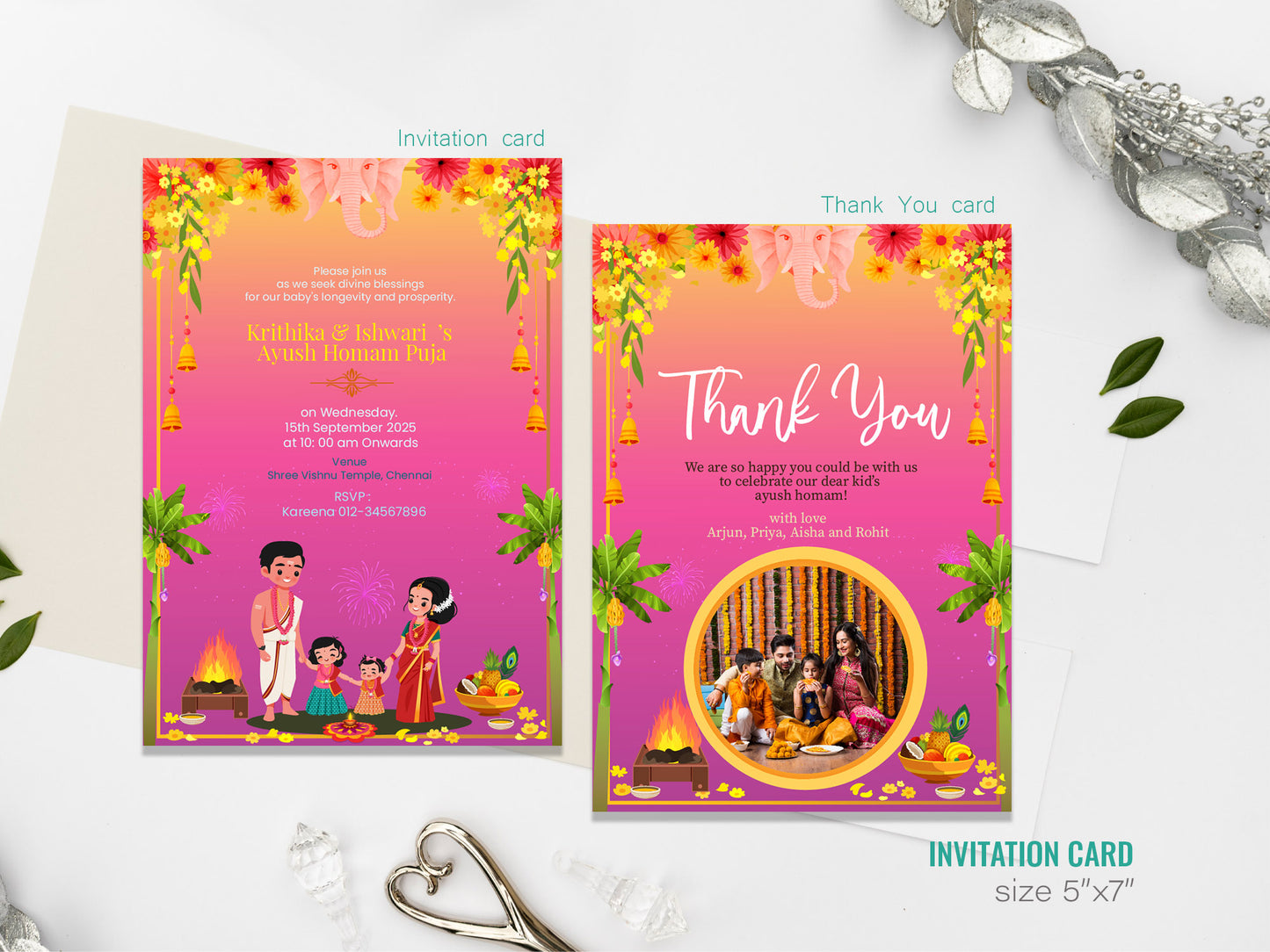 Cute Milestone invite, Ayush Homam puja function, Customize Template #hfiv2301201
