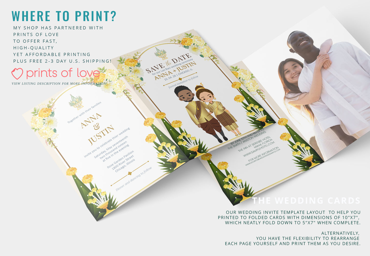 Cute Asian, Khmer, Lao, Thai Wedding invitation, E-Invite template #sewc230601