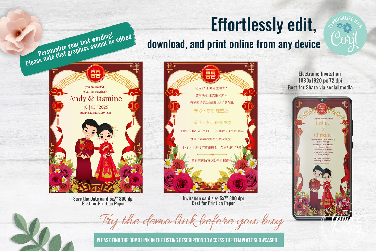 Chinese Tea Ceremony -Digital Template (Editable PDF) #cvwl230306