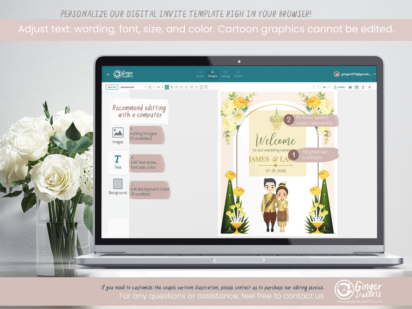 Cute Asian Wedding sign: Lao/Khmer/Thai Reception sign template #ASWC240201
