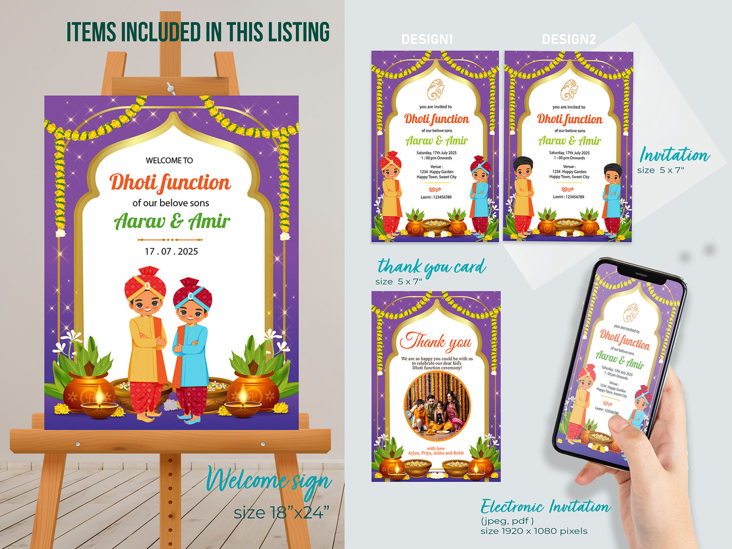 Cute Milestone invite, Dhoti function Ceremony, Customize Template #hfiv220803