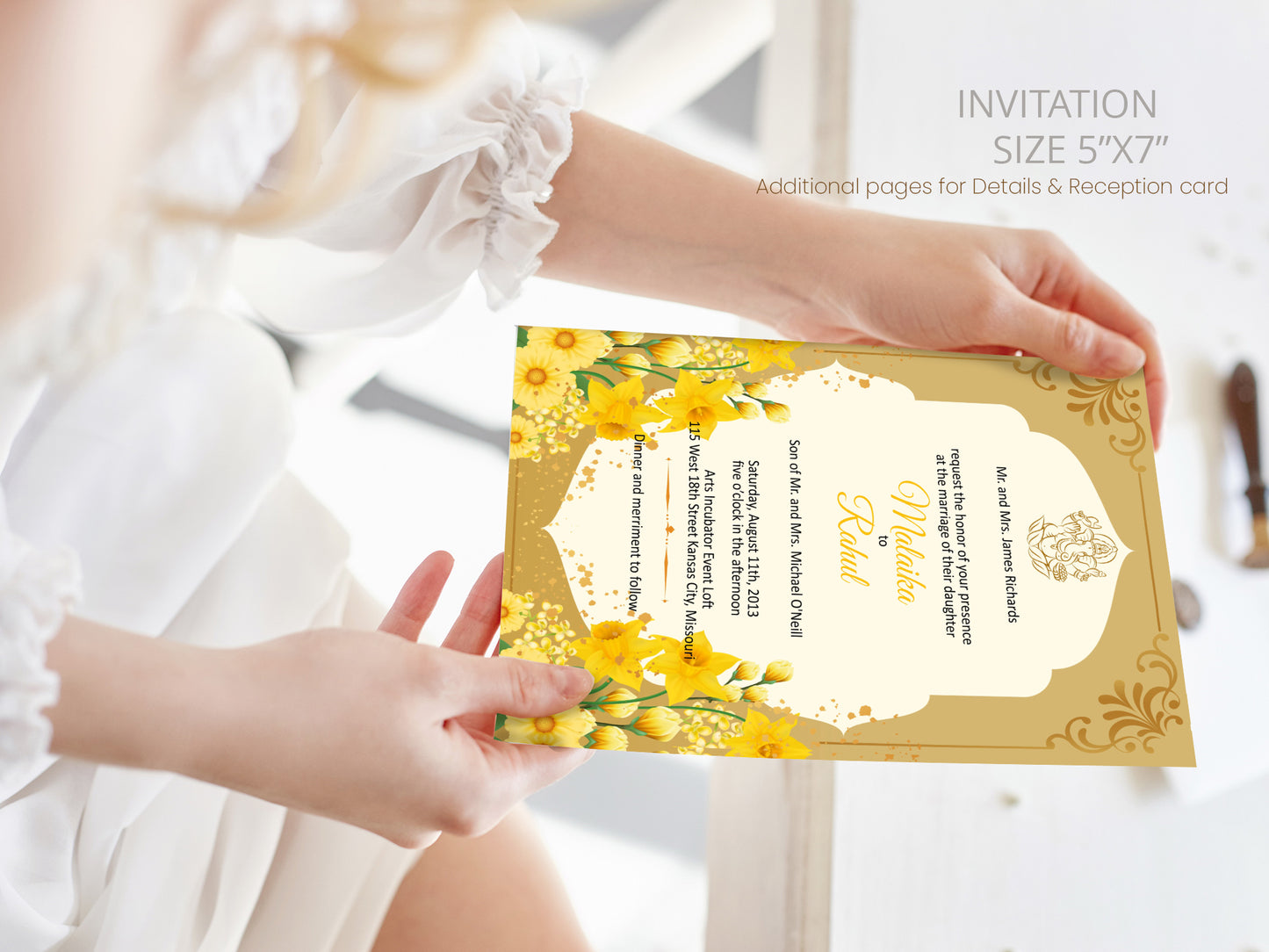 Cute Indian/Hindu wedding invite, Haldi/Mehndi/Sangeet, Customize template #idhd210501