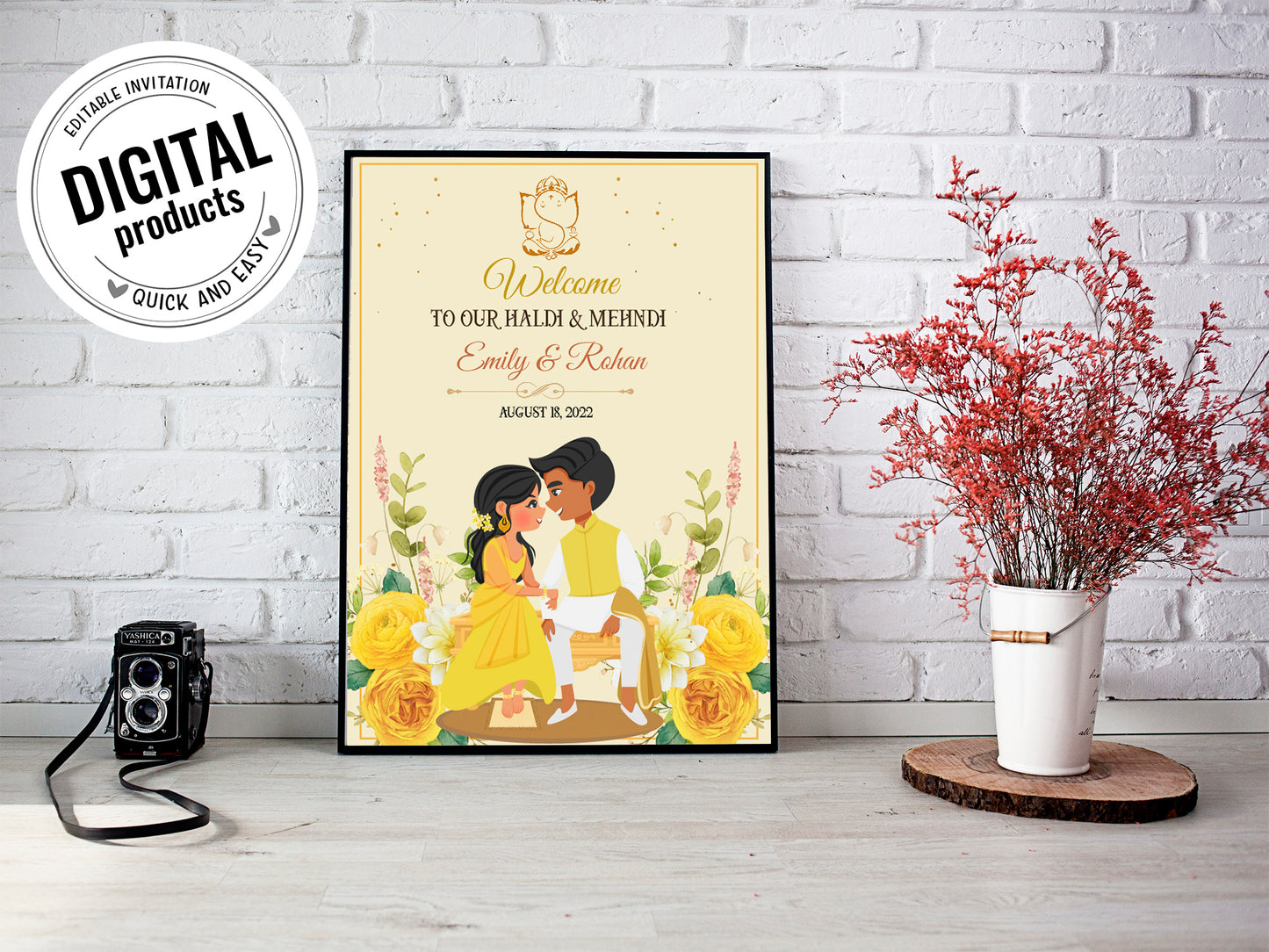 Cute Indian sign: Haldi/Mehndi/Sangeet, reception template #wcsl220402