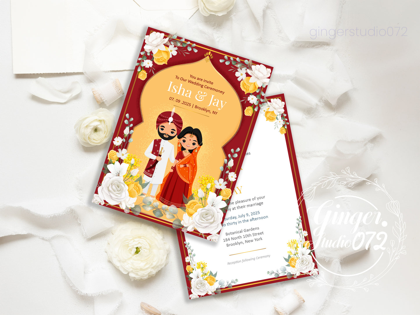 Cute Indian/Hindu wedding invite, Haldi/Mehndi/Sangeet, Customize template #idwc210201