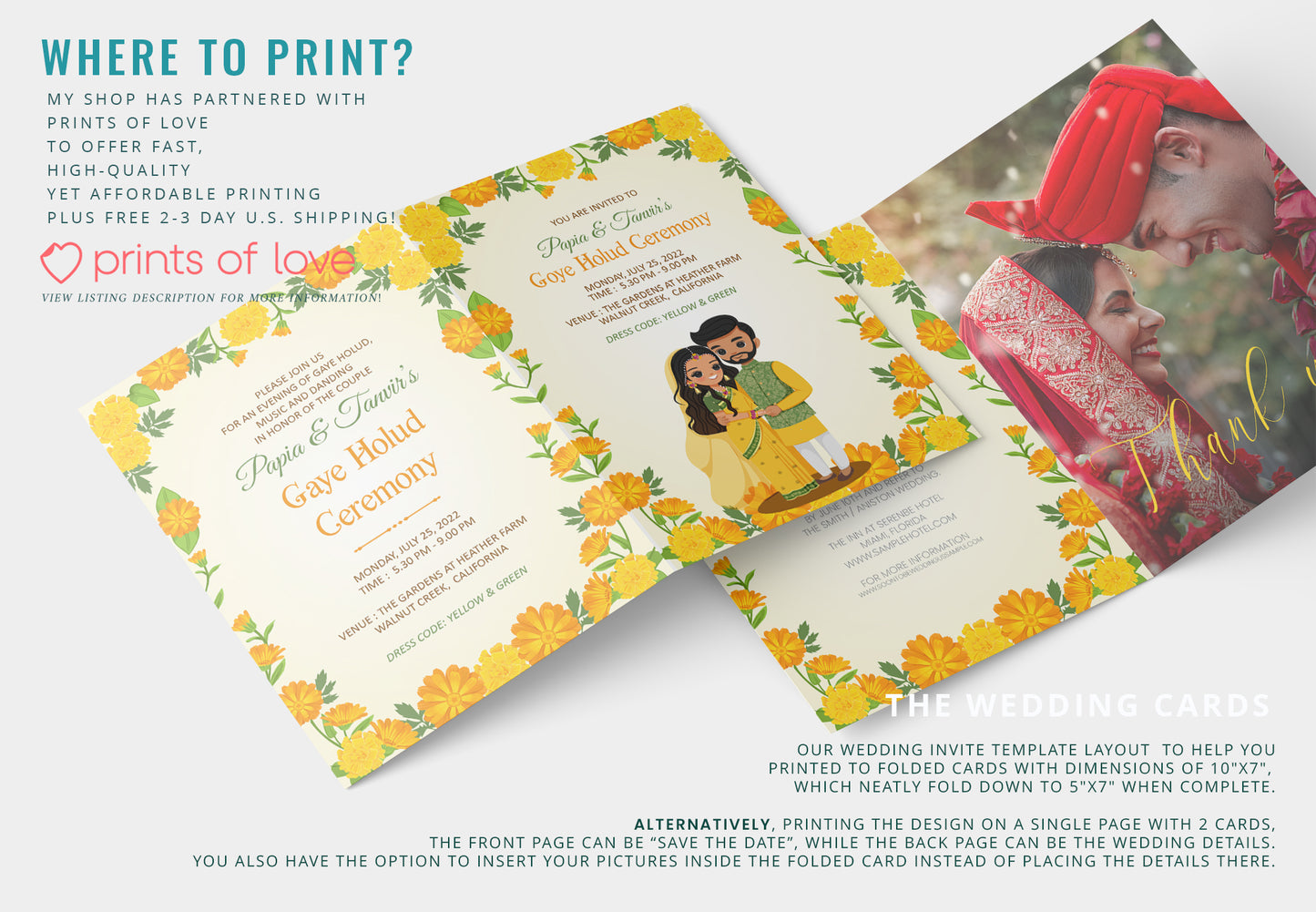 Cute Indian/Hindu wedding invite, Haldi/Mehndi/Sangeet, Customize template #idhd220801