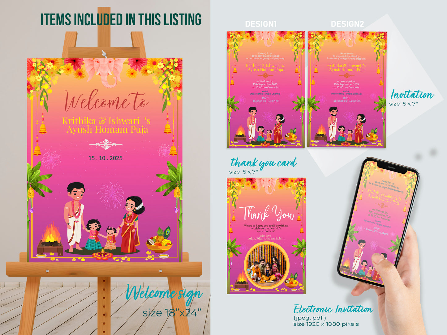 Cute Milestone invite, Ayush Homam puja function, Customize Template #hfiv2301201