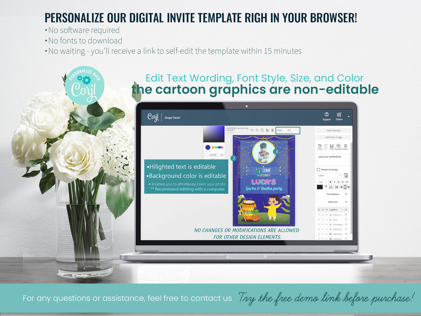 Cute Milestone invite, Garba & Badha Party Celebration, Customize Template #hfiv230603