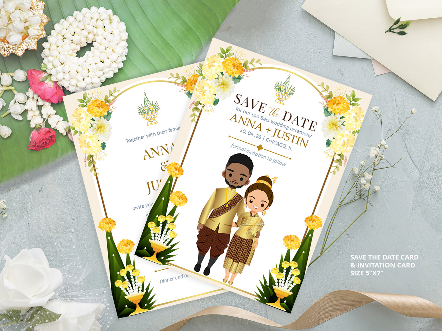 Cute Asian, Khmer, Lao, Thai Wedding invitation, E-Invite template #sewc230601