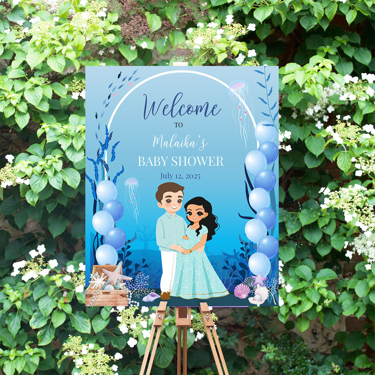 Cute Baby Shower sign, Ocean Underwater theme, Customize Template #wcsl230703