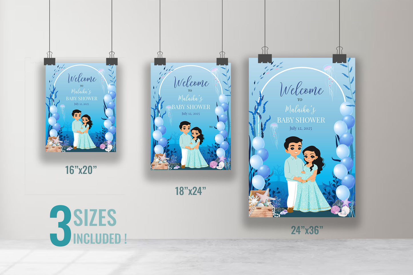 Cute Baby Shower sign, Ocean Underwater theme, Customize Template #wcsl230703