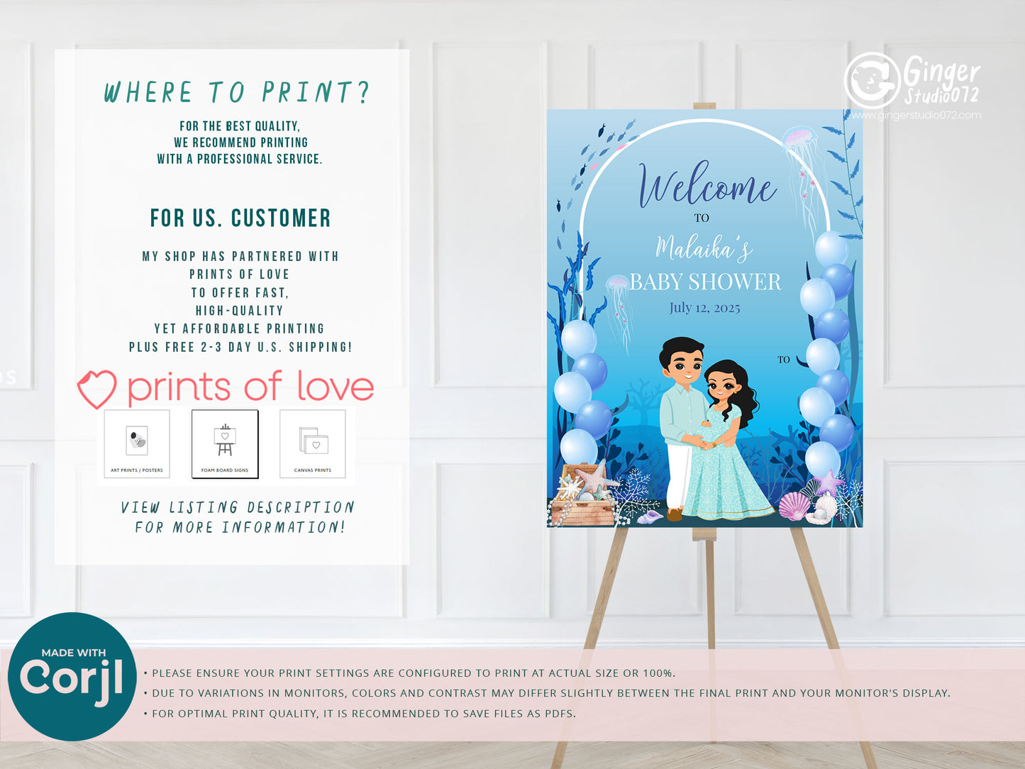 Cute Baby Shower sign, Ocean Underwater theme, Customize Template #wcsl230703