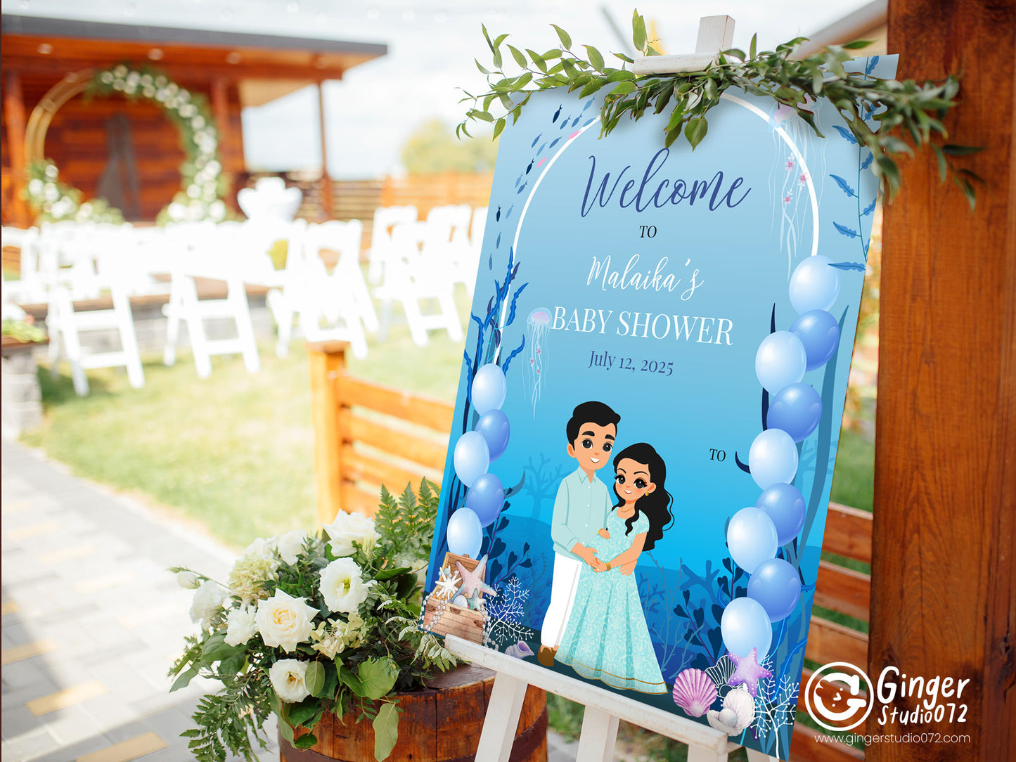 Cute Baby Shower sign, Ocean Underwater theme, Customize Template #wcsl230703