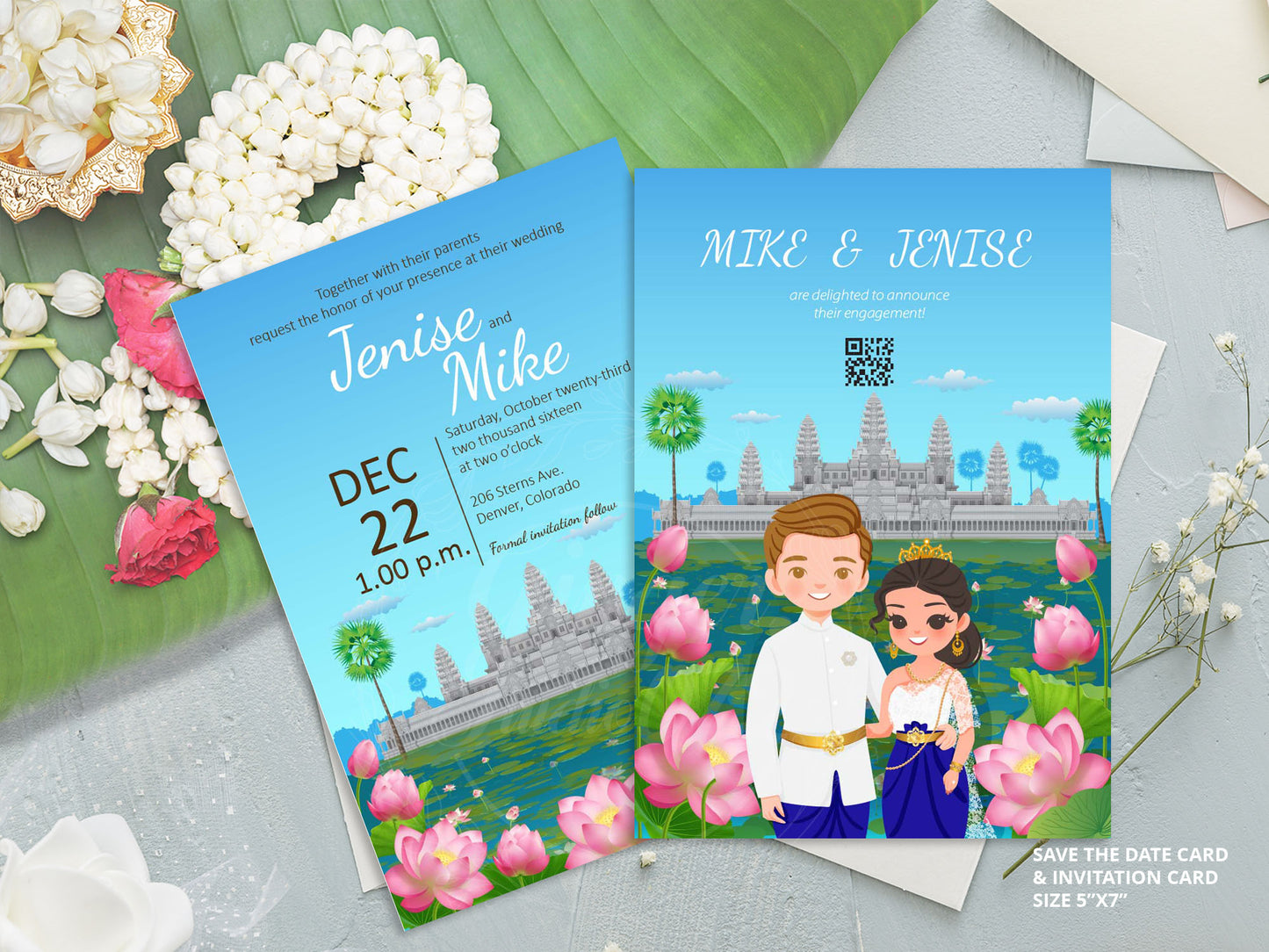 Cute Asian, Khmer, Lao, Thai Wedding invitation, E-Invite template #asiv240202