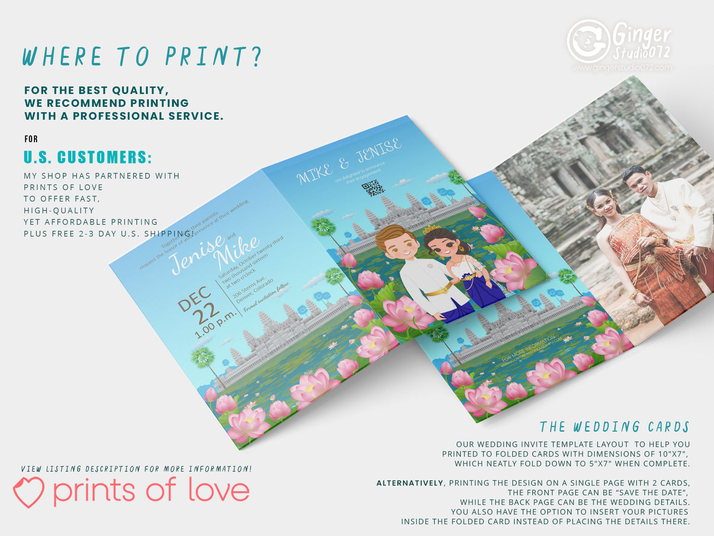 Cute Asian, Khmer, Lao, Thai Wedding invitation, E-Invite template #asiv240202