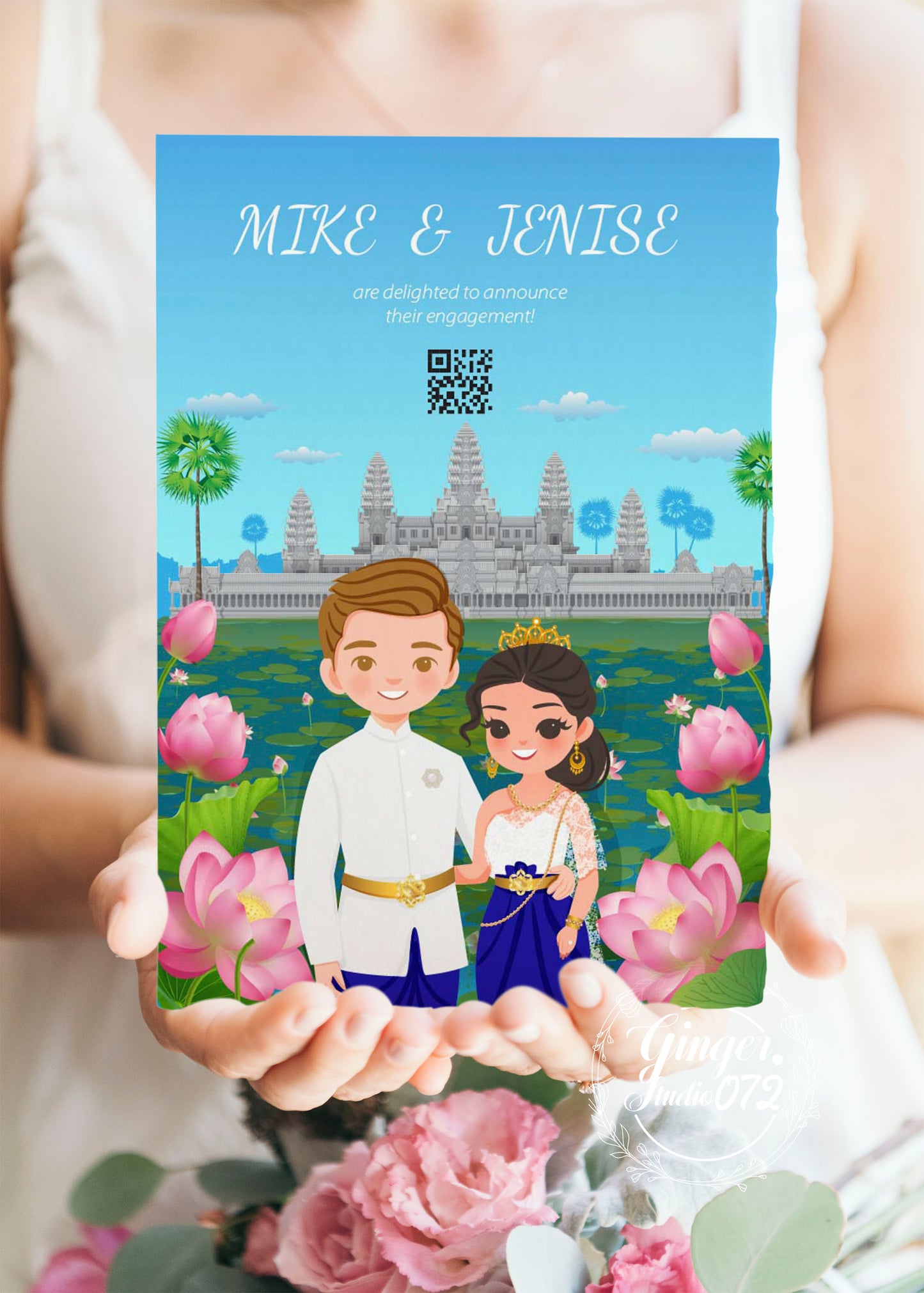Cute Asian, Khmer, Lao, Thai Wedding invitation, E-Invite template #asiv240202