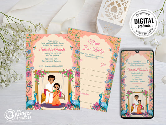 Cute Baby shower, cradle, naming, gender reveal, Invitation Templates #bsiv230303A