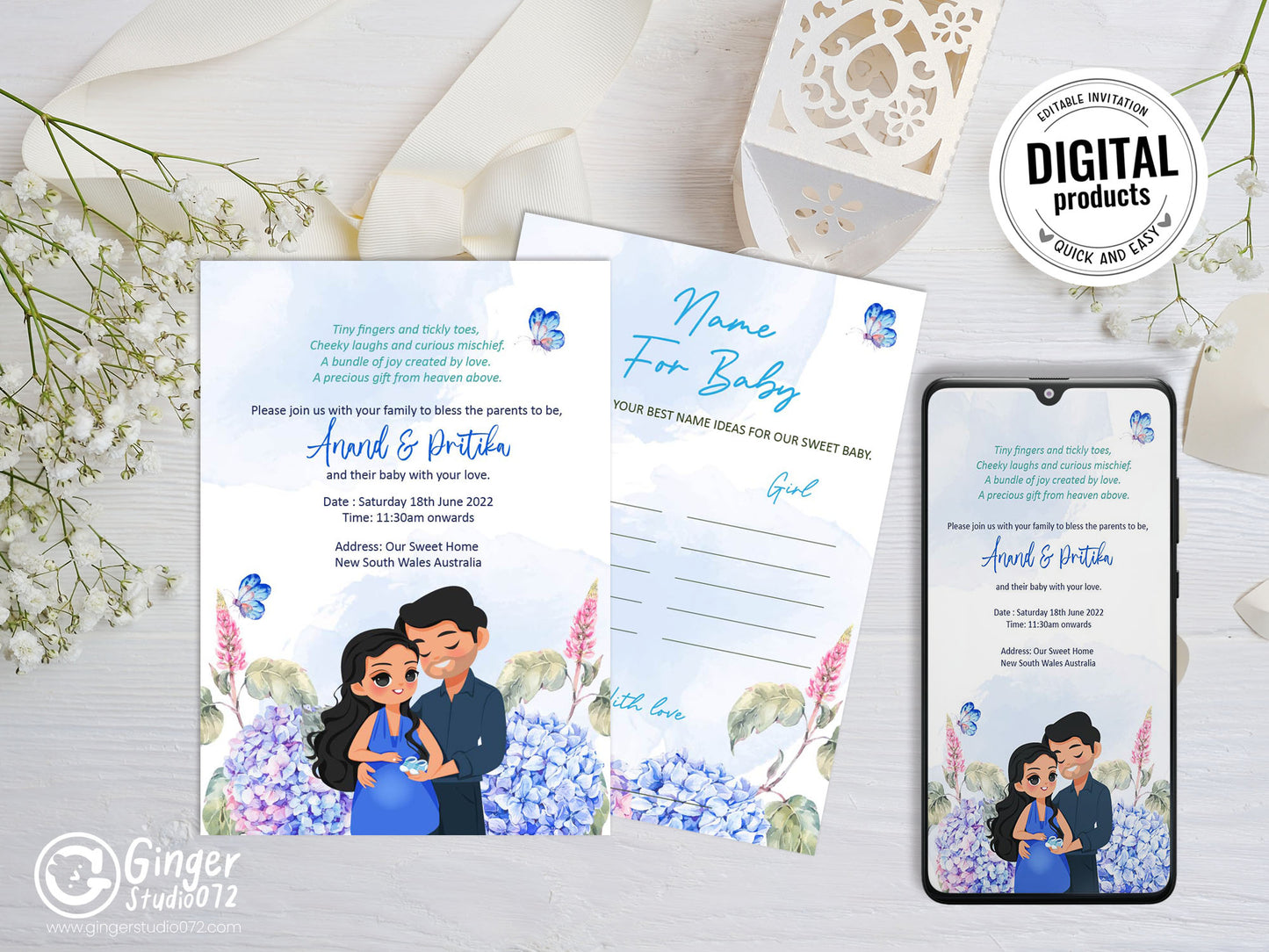 Cute Baby shower, cradle, naming, gender reveal, Invitation Templates #bsiv220901
