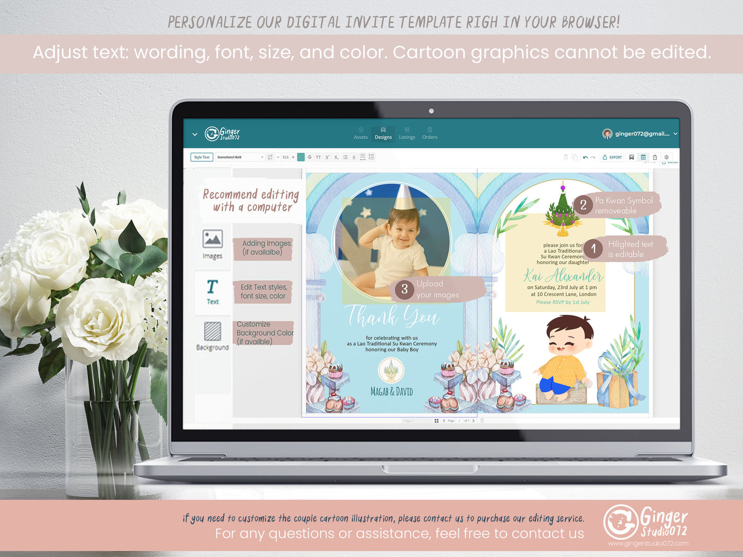 Cute 1st Birthday Invitation, Southeast Asian Theme, Customize Template #fbiv230503