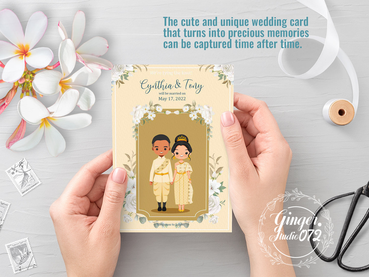 Cute Asian, Khmer, Lao, Thai Wedding invitation, E-Invite template #sewc220104