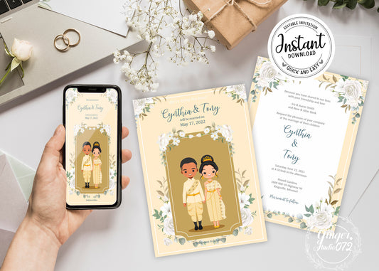 Cute Asian, Khmer, Lao, Thai Wedding invitation, E-Invite template #sewc220104