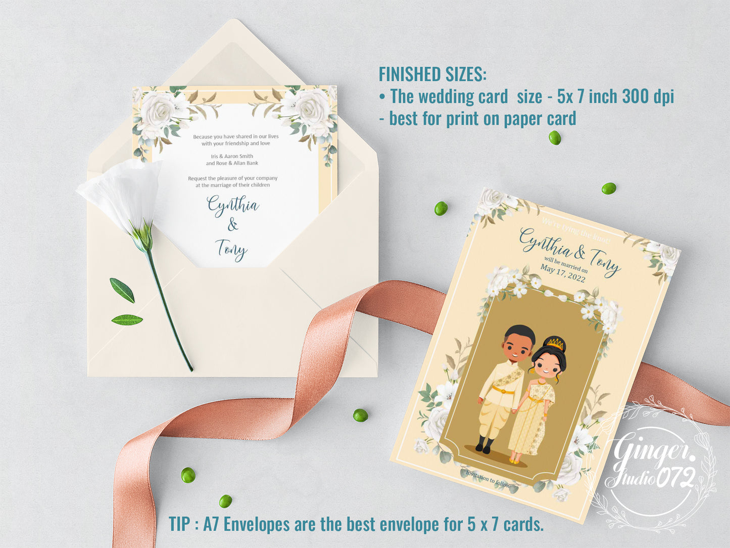 Cute Asian, Khmer, Lao, Thai Wedding invitation, E-Invite template #sewc220104