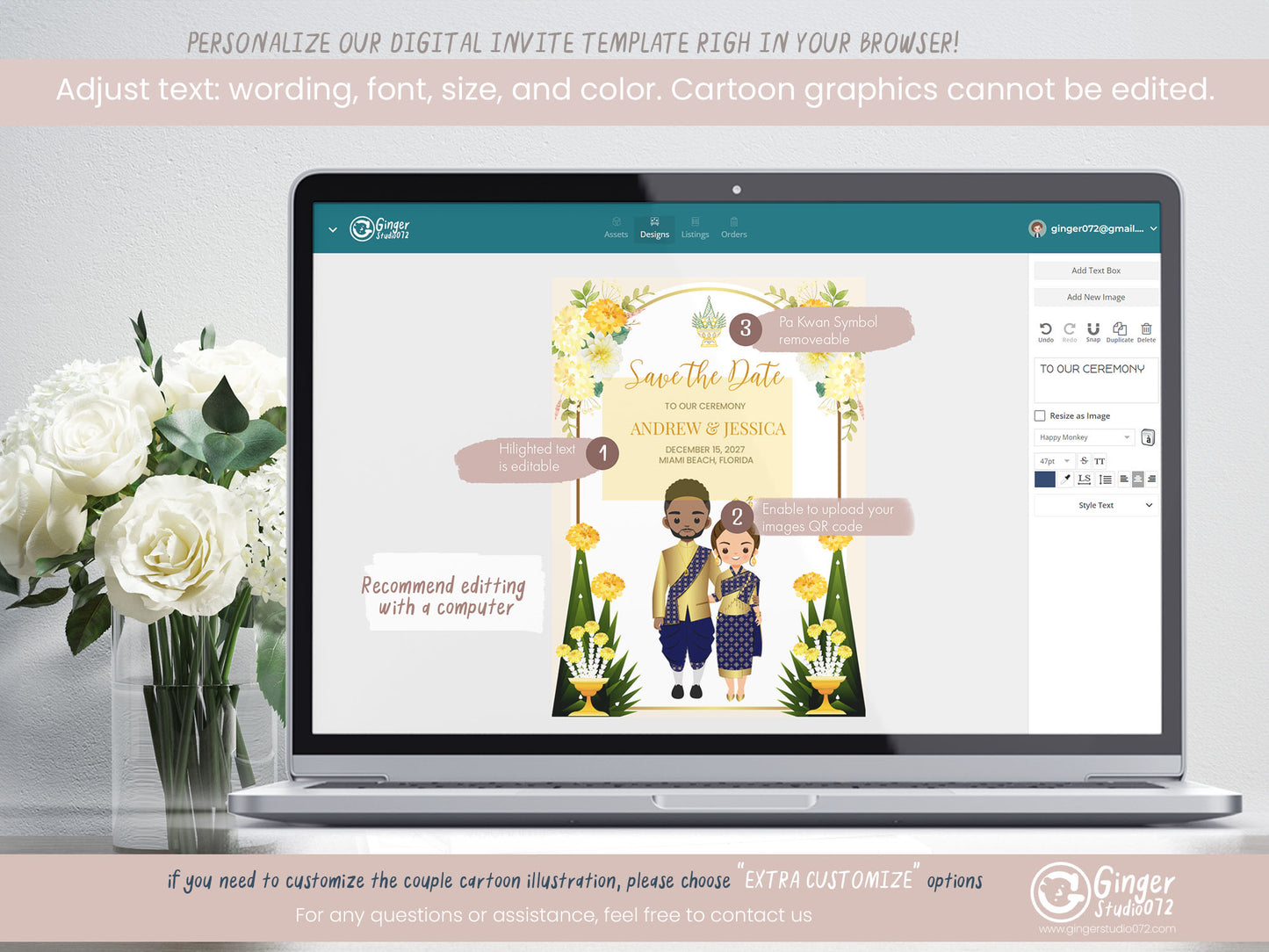Cute Asian, Khmer, Lao, Thai Wedding invitation, E-Invite template #asiv241201