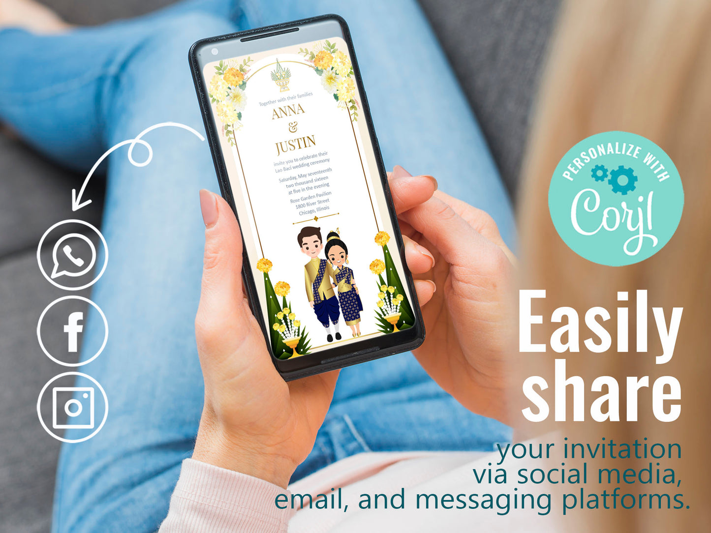 Cute Asian, Khmer, Lao, Thai Wedding invitation, E-Invite template #asiv241201