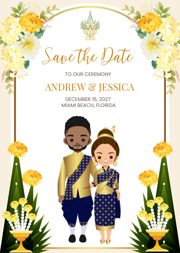 Cute Asian, Khmer, Lao, Thai Wedding invitation, E-Invite template #asiv241201