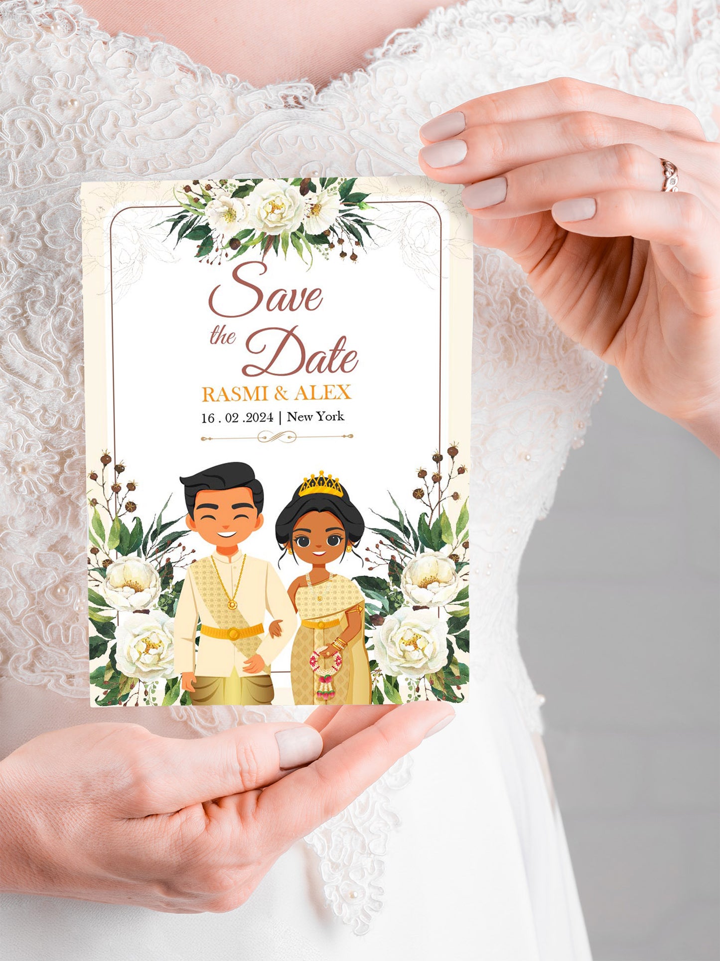 Cute Asian, Khmer, Lao, Thai Wedding invitation, E-Invite template #sewc221101