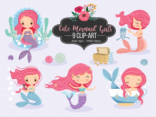 Cute Mermaids – A Whimsical Underwater Illustration Collection.