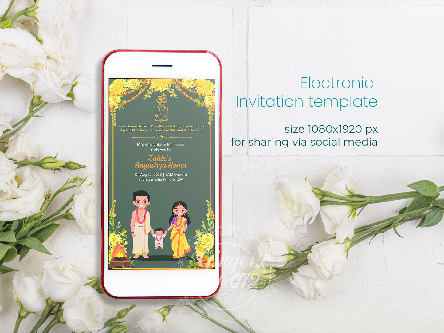 Cute Milestone invite, Ayush Homam puja function Customize Template #mttp240702