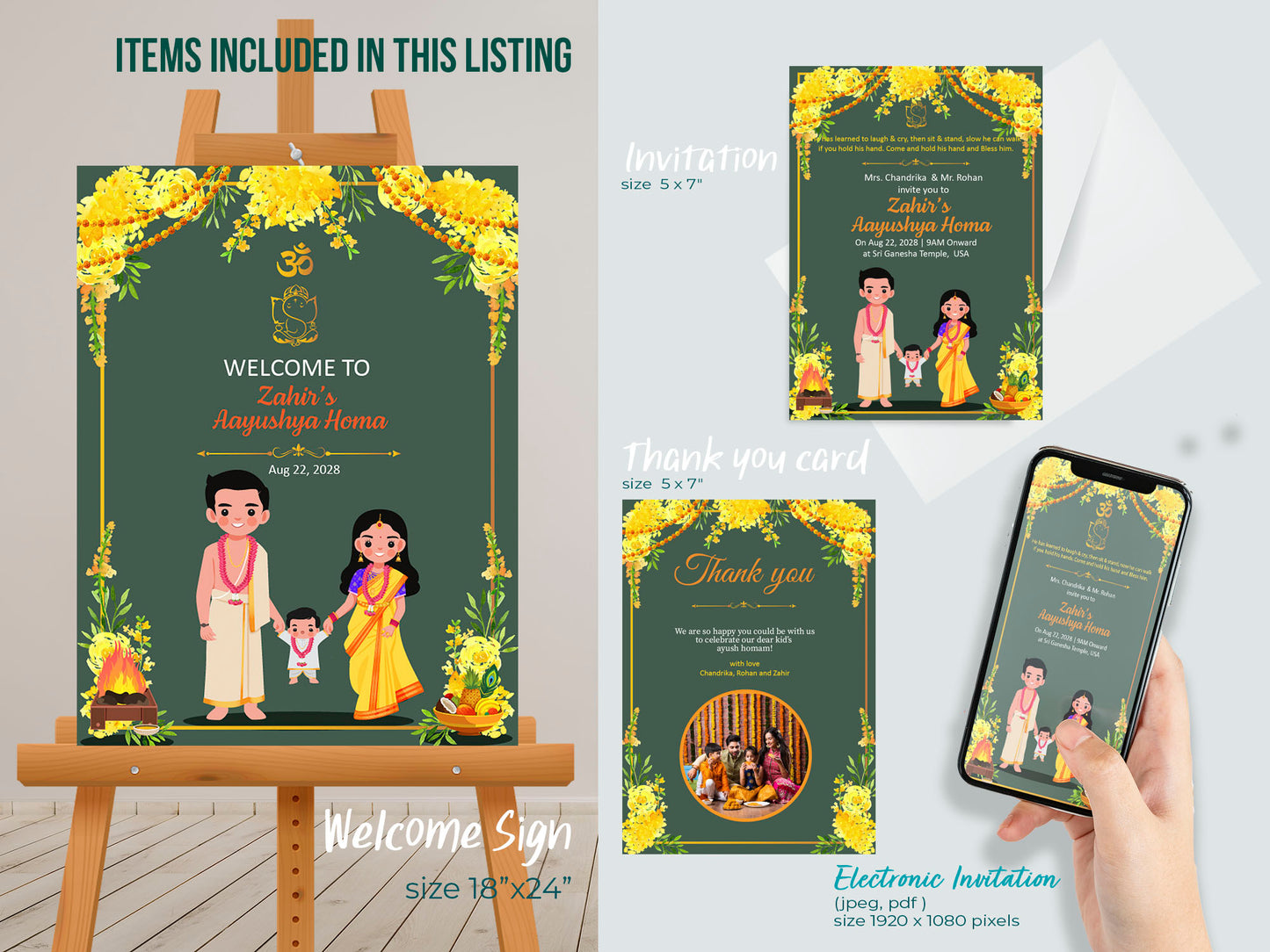 Cute Milestone invite, Ayush Homam puja function Customize Template #mttp240702