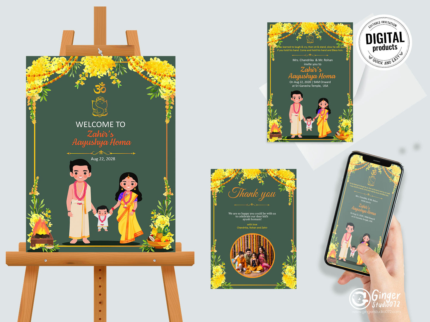 Cute Milestone invite, Ayush Homam puja function Customize Template #mttp240702