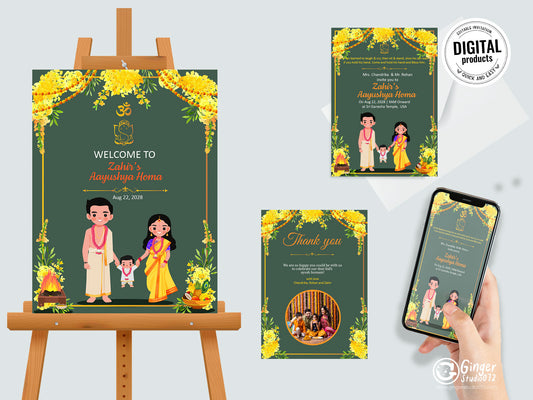 Cute Milestone invite, Ayush Homam puja function Customize Template #mttp240702