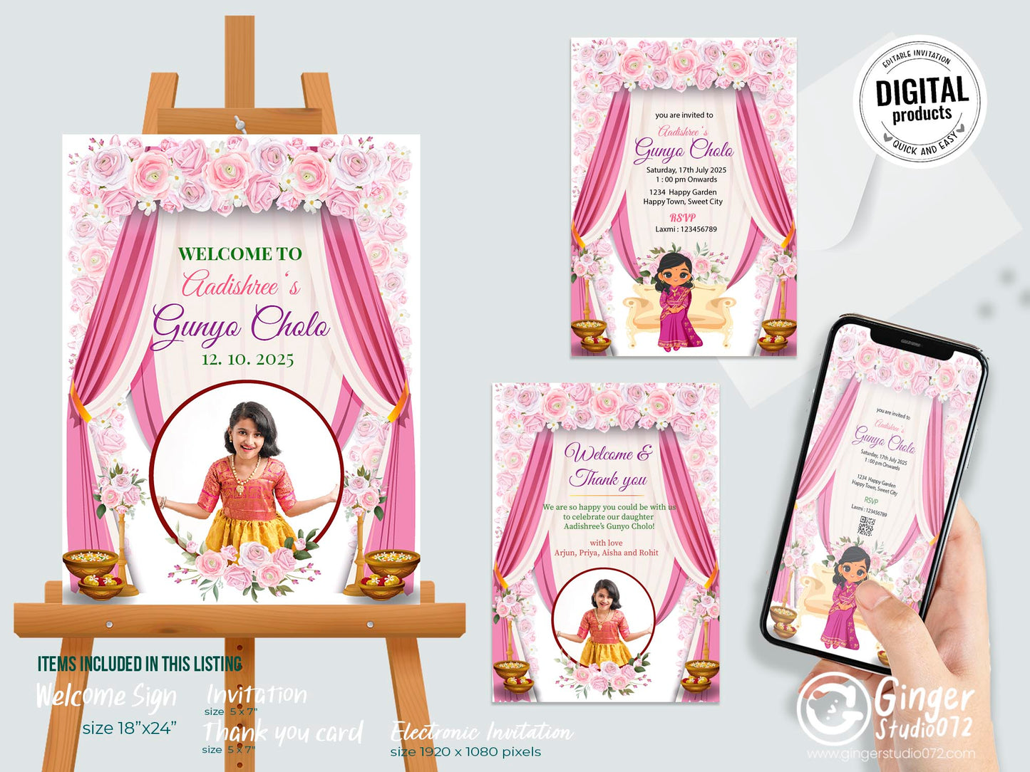 Cute Milestone invite, Gunyo Cholo Ceremony,  Customize Template #MTTP240901