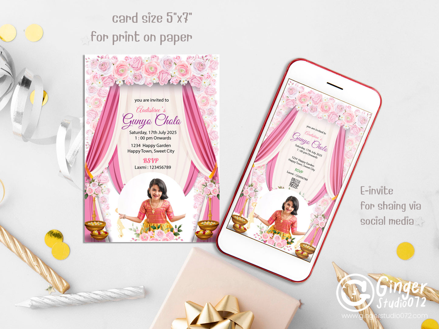Cute Milestone invite, Gunyo Cholo Ceremony,  Customize Template #MTTP240901