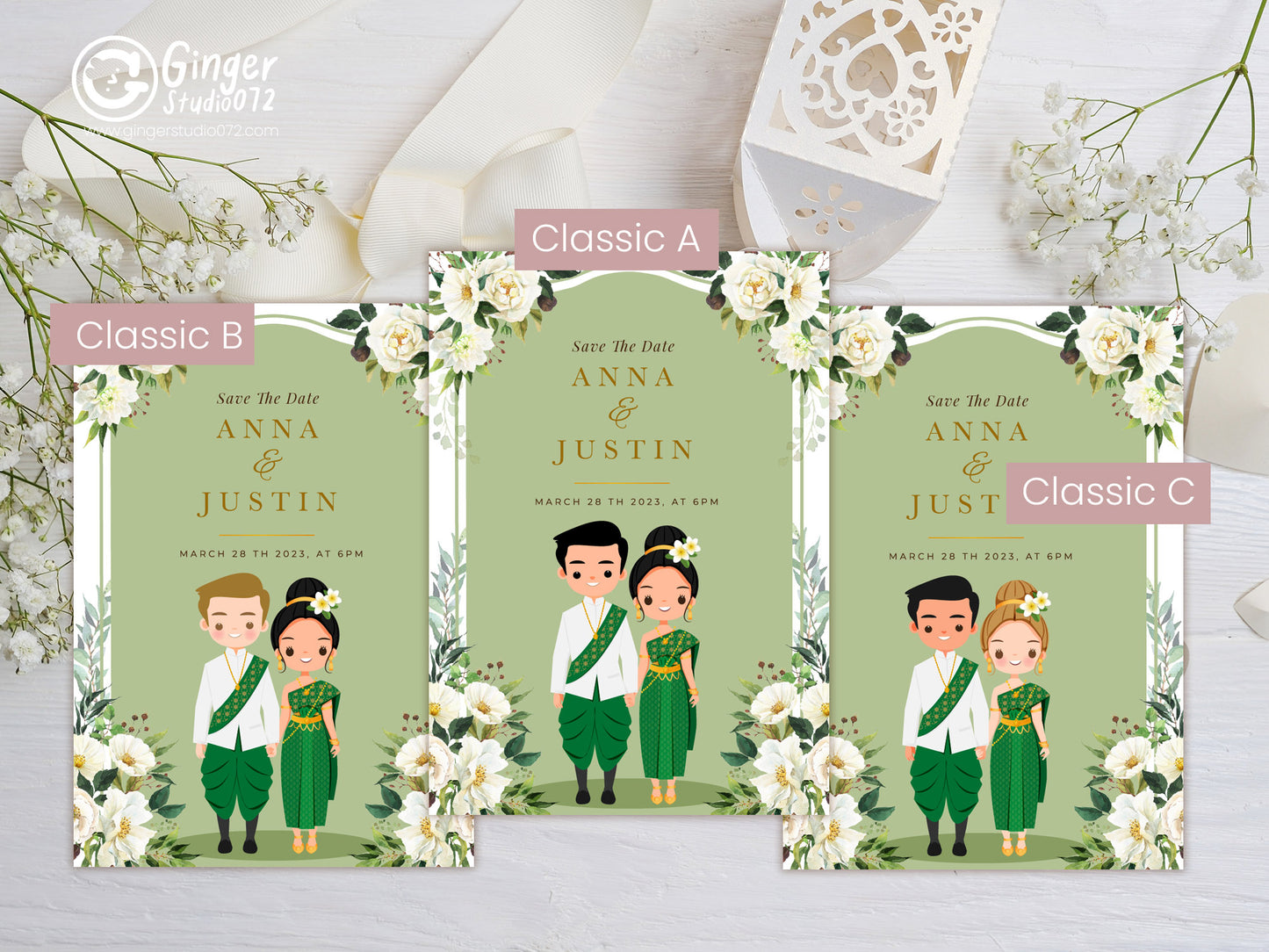 Cute Asian, Khmer, Lao, Thai Wedding invitation, E-Invite template #sewc230103