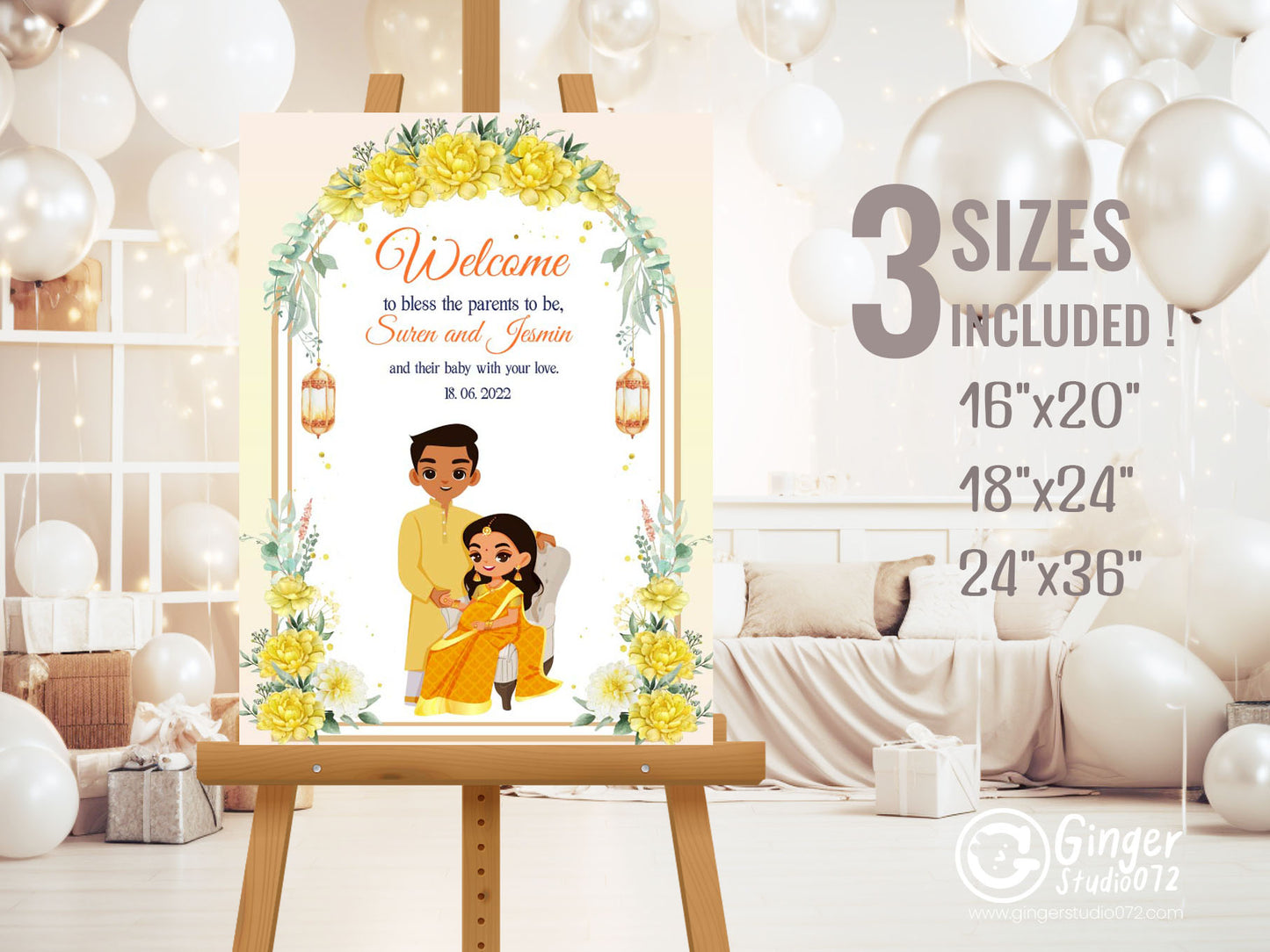 Cute Baby Shower sign, Valaikaapu, Seemantham, Customize Template #wcsl221101