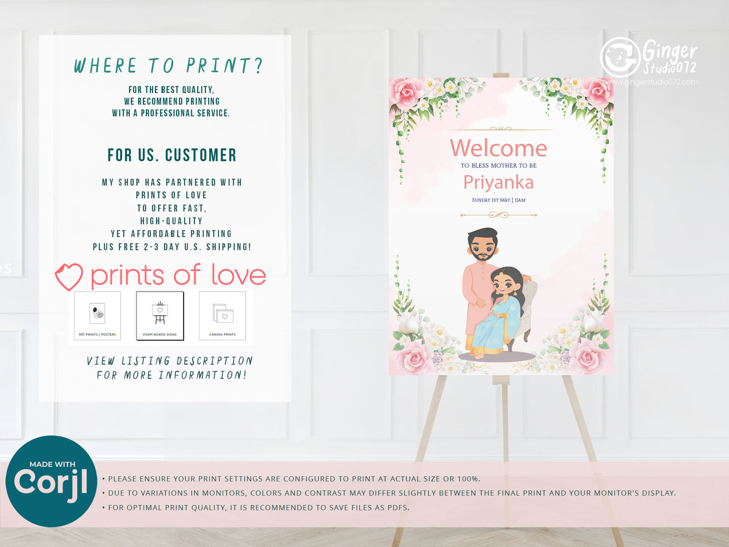 Cute Baby Shower sign, Valaikaapu, Seemantham, Customize Template #wcsl220906