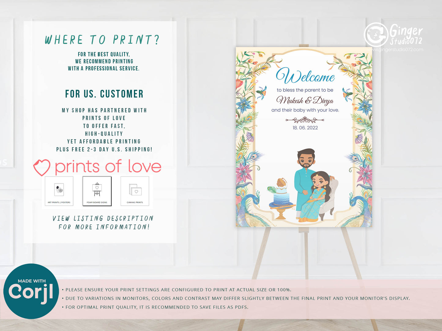 Cute Baby Shower sign, Valaikaapu, Seemantham, Customize Template #wcsl2201201