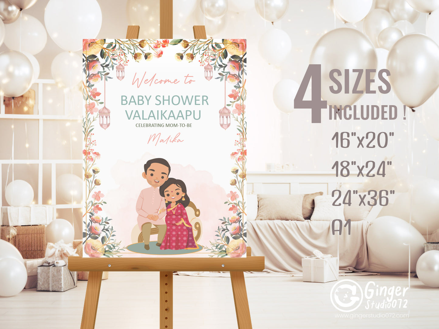 Cute Baby Shower sign, Valaikaapu, Seemantham, Customize Template #wcsl230102