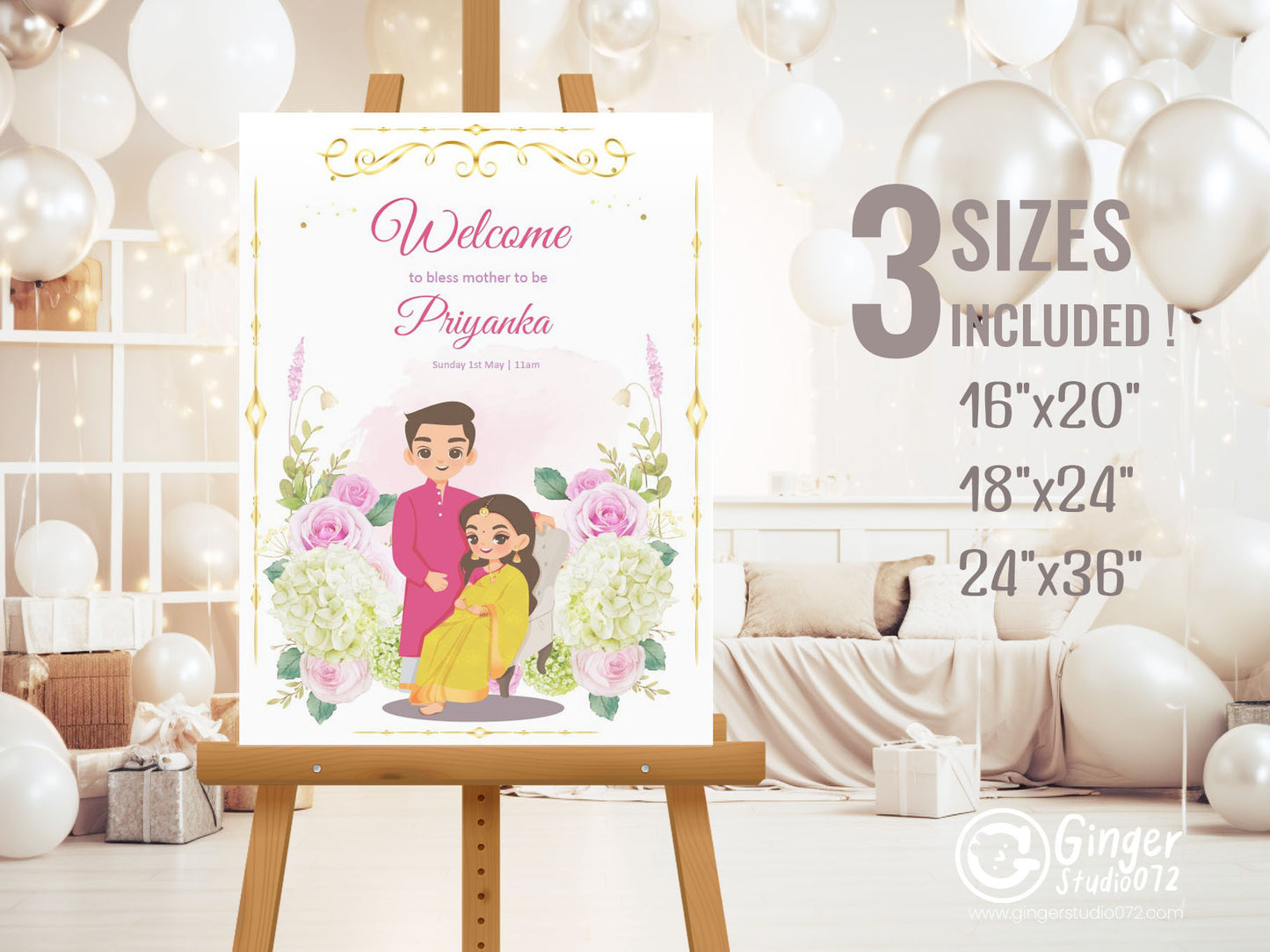 Cute Baby Shower sign, Valaikaapu, Seemantham, Customize Template #wcsl220605