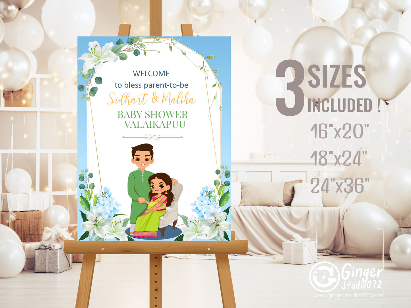 Cute Baby Shower sign, Valaikaapu, Seemantham, Customize Template #wcsl2307010