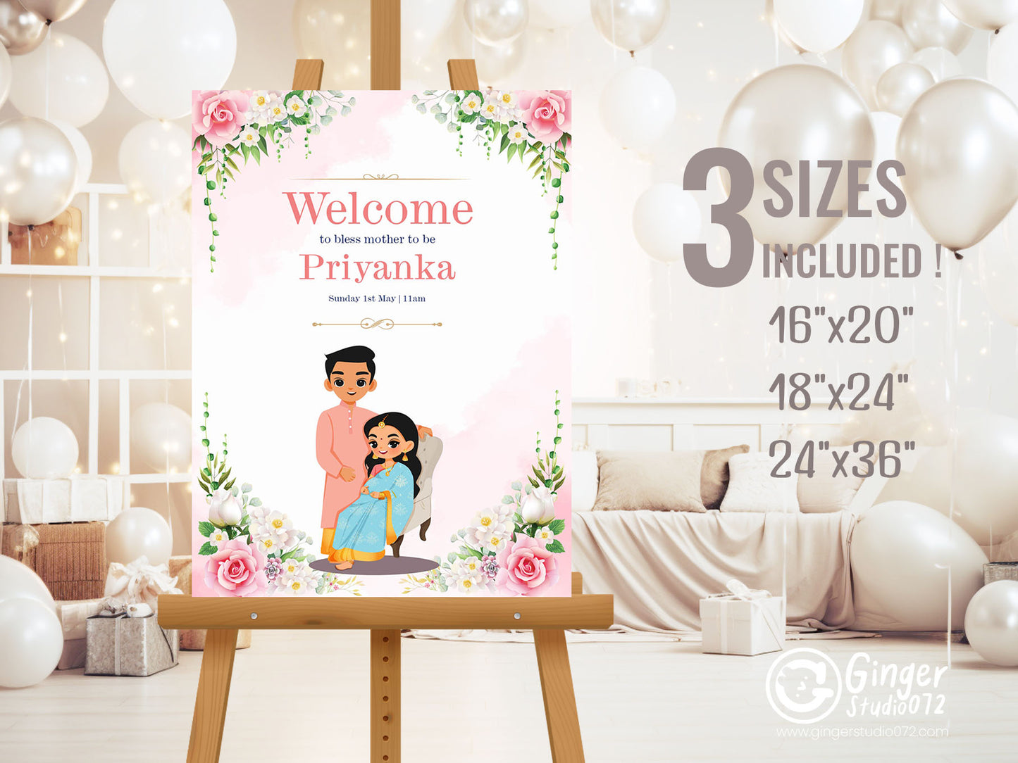 Cute Baby Shower sign, Valaikaapu, Seemantham, Customize Template #wcsl220906