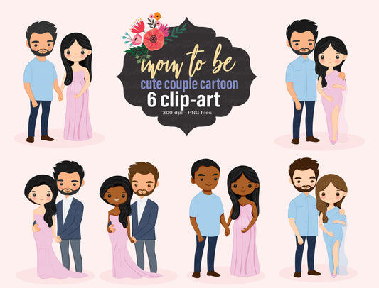 Cute clipart : Mother and Baby cartoon illustration transparent background set